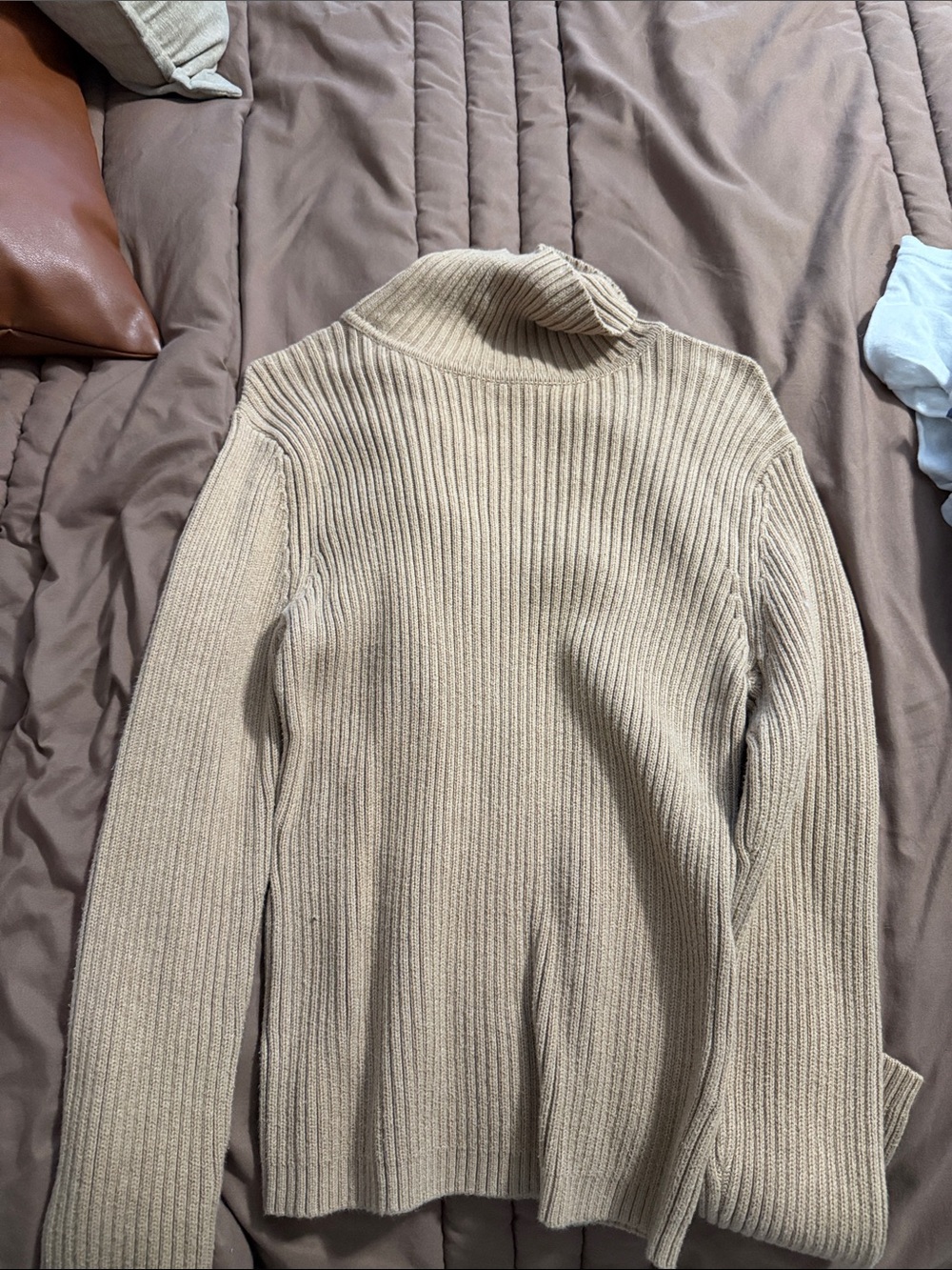 Sonoma Beige Ribbed Turtleneck Sweater